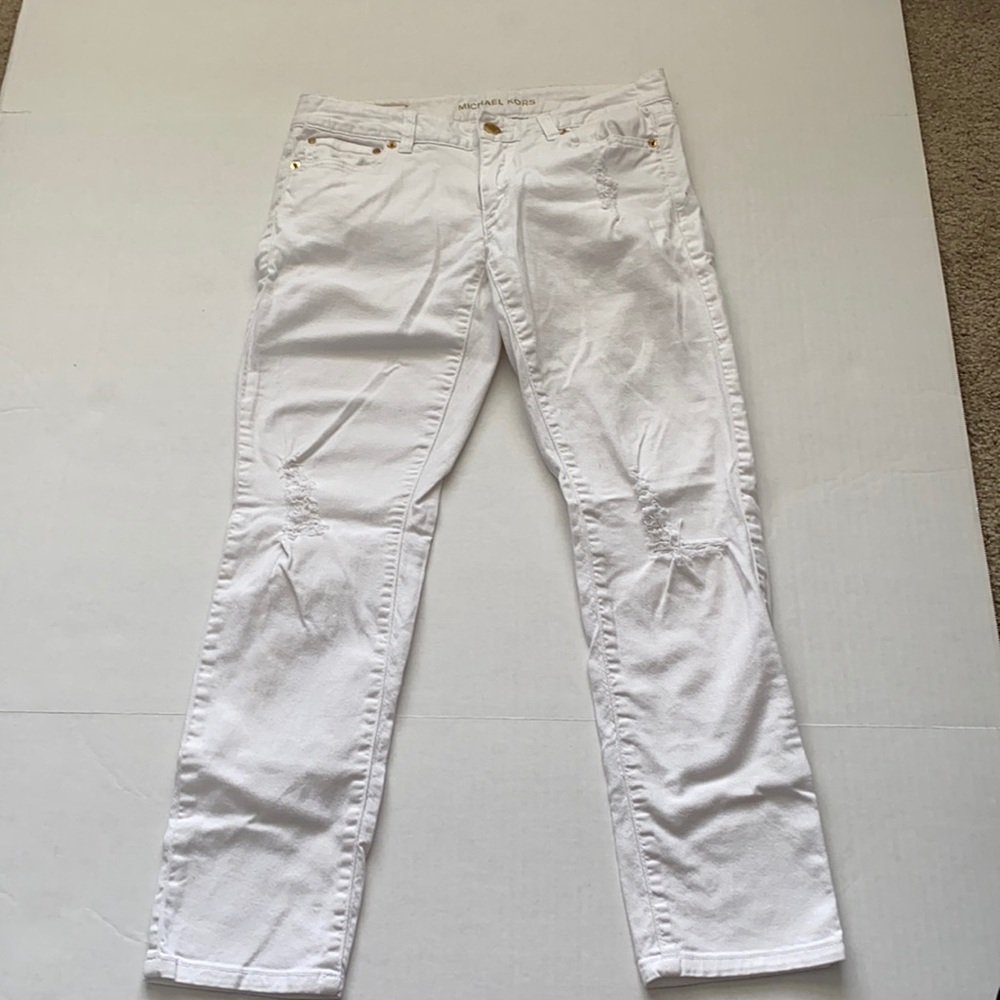 Michael Kors Cropped Skinny White denim pants.